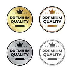 Obraz premium Premium Quality Vector Badge Collection, Elegant Gold and Silver Round Labels with Crown Icon