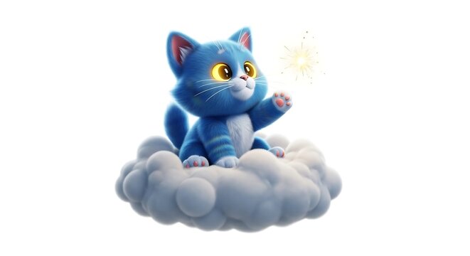 Adorable blue kitten sitting on a fluffy cloud