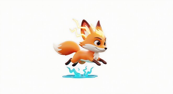 Swift orange fox jumping with electric energy effects