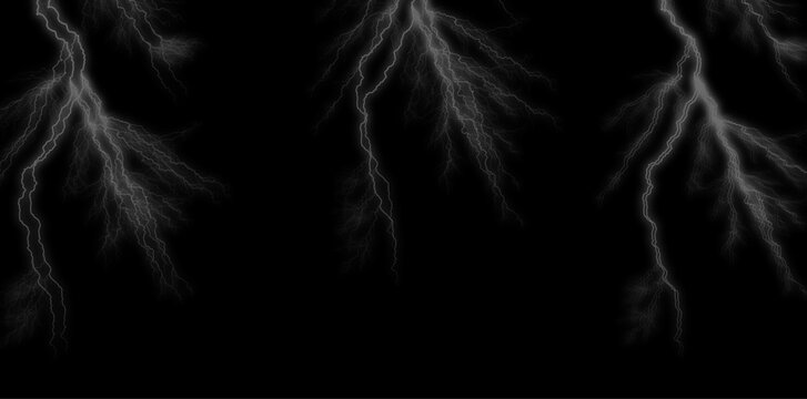 Lightning bolts on black background, electric storm