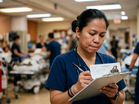 Triage nurse making rapid decision in emergency department