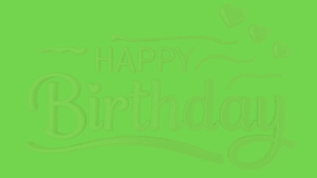 Happy birthday greeting text with pink 3D lettering, hearts and green background vector design