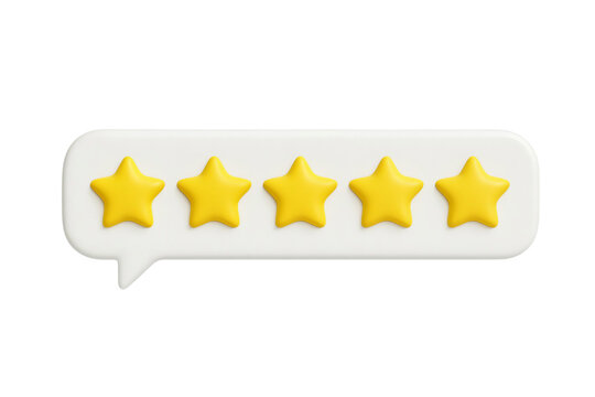 High resolution five star rating speech bubble icon with transparent background perfect for reviews testimonials product listings social media ads and professional branding
