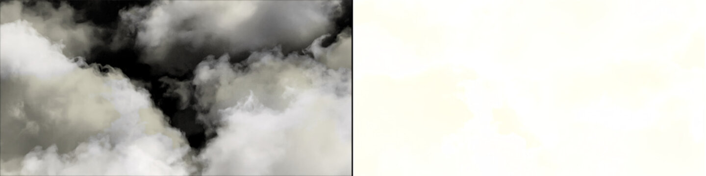 Smoke cloud on transparent background, white and black smoke cloud, isolated on black background, fog effect.