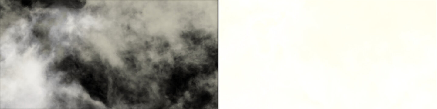 Smoke cloud on transparent background, white and black smoke cloud, isolated on black background, fog effect.