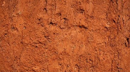 Fototapeta premium Close up textured background of rough reddish brown clay soil with small pebbles and rough surface details