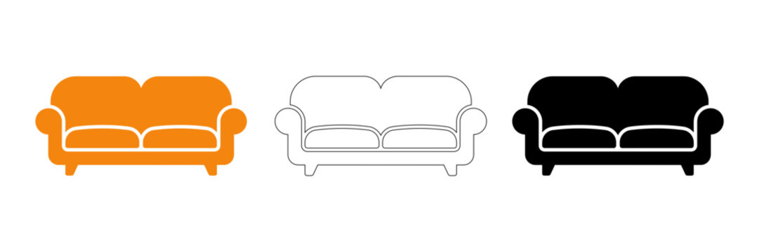 Modern sofa in three colors vector illustration isolated on transparent background, Vector