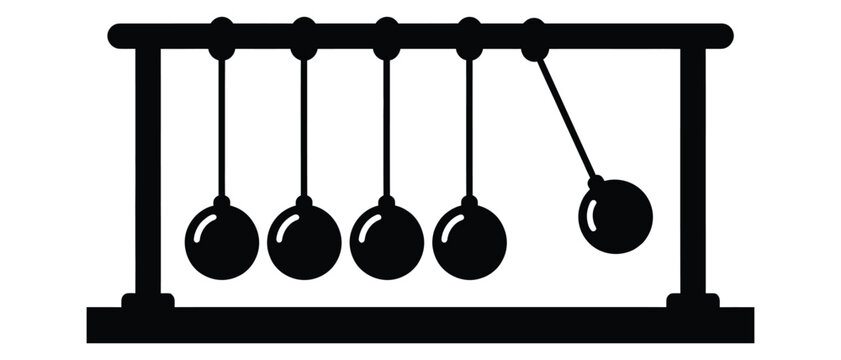 Newtons cradle physics kinetic energy demonstration icon with momentum pendulum experiment swinging collision mechanics transparent education isolated