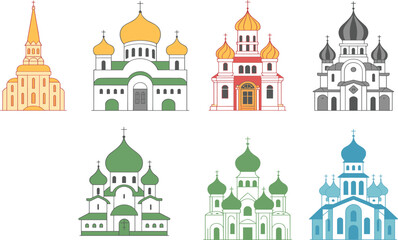 Fototapeta premium Christian Church Illustration Bundle with Historic Cathedrals and Sacred Architecture