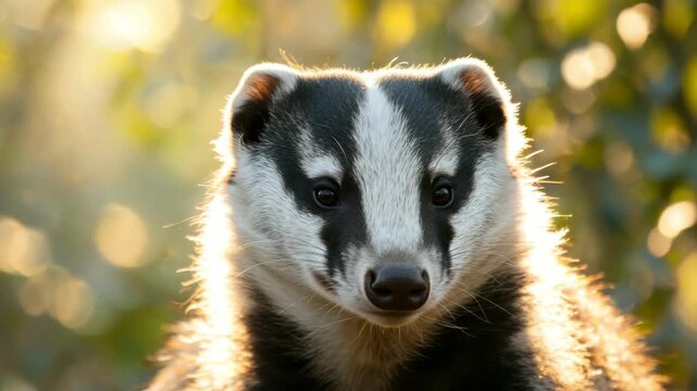 badger close up in british countryside golden light wildlife composition video
