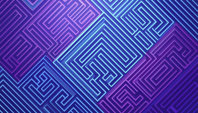 Three dimensional abstract blue and purple colored geometric maze pattern design, AI Generated