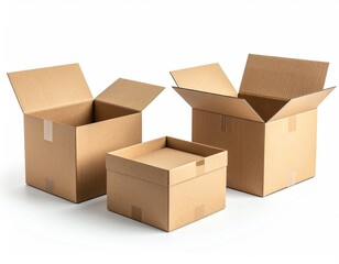 Fototapeta premium Three open cardboard boxes of various sizes and shapes