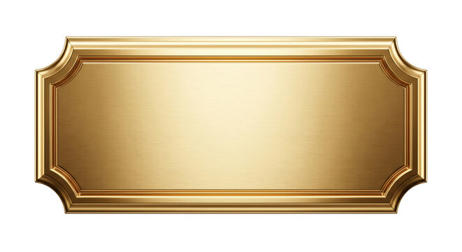 Luxury golden metallic border frame plaque nameplate. Isolated on transparent background, png