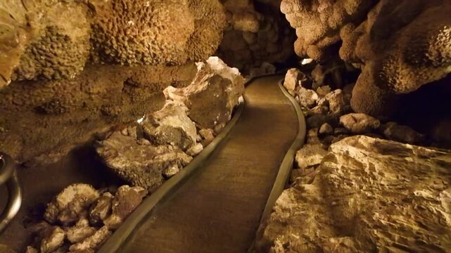 Scenic view of the interior passageways and underground formations inside Jewel Cave in South Dakota