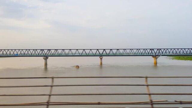 Long Railway Bridge Stretching Across Jamuna River Representing Bangladesh Infrastructure and Connectivity