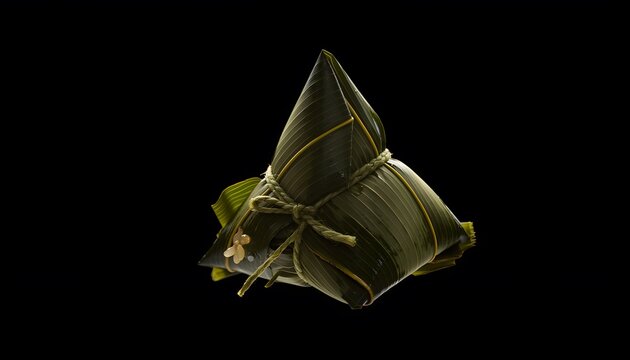 Zongzi Chinese Rice Dumpling Isolated on Black Background for Traditional Festival Food Concepts