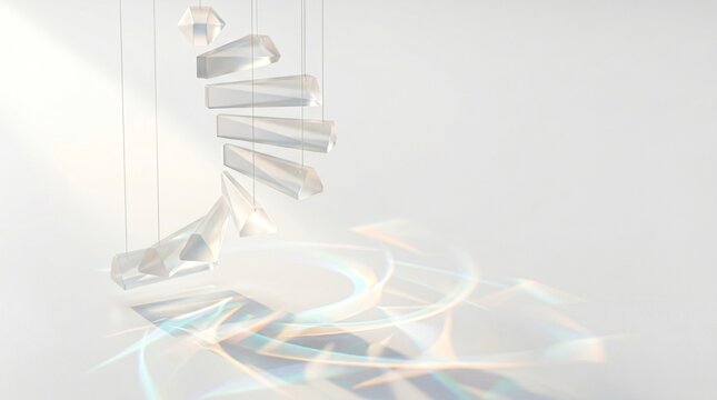 Abstract crystal glass spiral sculpture casting rainbow light reflections