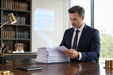 Obraz premium AI Summarizing Legal Paperwork In Corporate Office