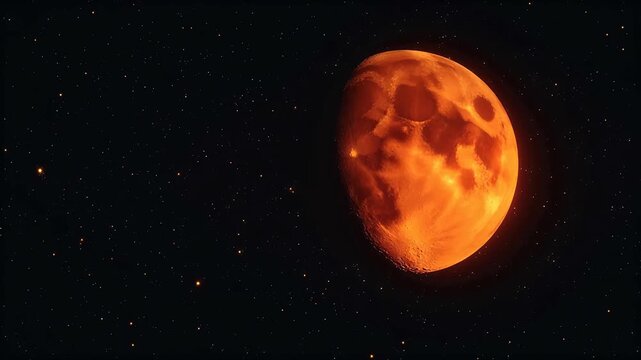 Orange moon in starry night sky