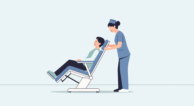 Dentist chair with patient and nurse, dental examination, healthcare concept