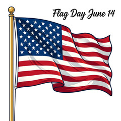 Fototapeta premium American Flag Waving on Flagpole on Flag Day
