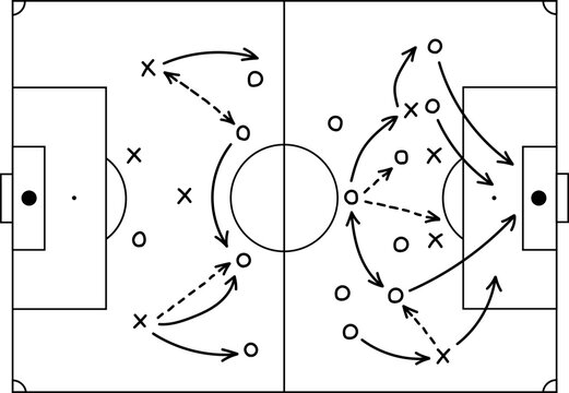 Doodle style football coaching board concept with team tactics vector