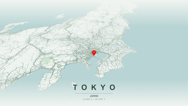Modern minimalist vector map of Tokyo, Japan. High-quality scalable illustration of Tokyo city grid, Sumida River delta, Tokyo Bay, and Shinkansen transit networks for posters design.