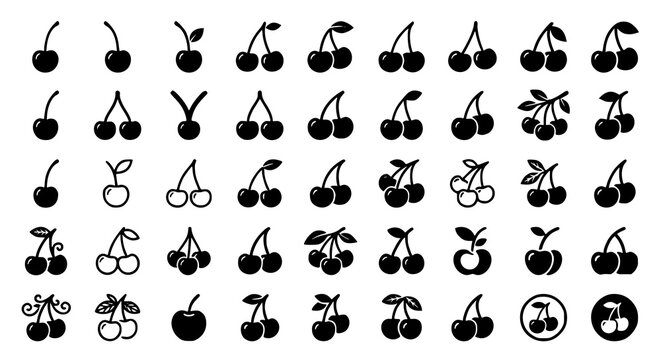 Black cherry fruit icon set vector illustration