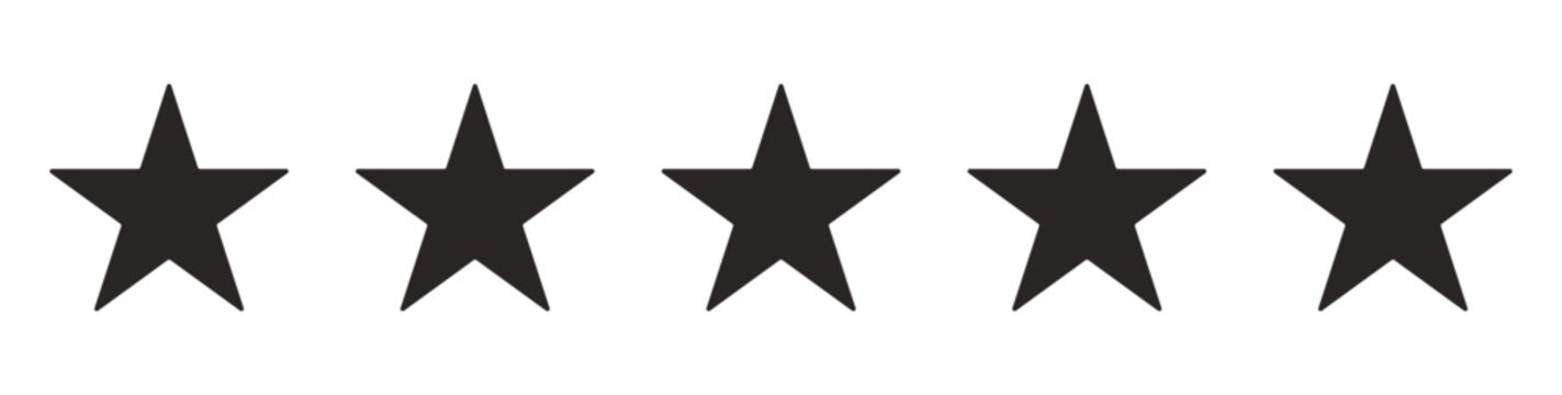five star rating icon vector, customer review and feedback stars isolated on white background, quality evaluation symbol illustration