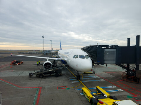 Copenhagen, Denmark- March 19, 2026: Atlantic Airways Airbus A320 parked at Copenhagen Airport Kastrup