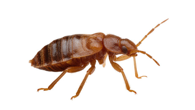 Isolated bed bug, common parasitic pest insect, detailed macro studio photography, side view