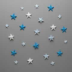 Fototapeta premium Images and wallpapers with a gray background created with small, solid stars in blue and white.