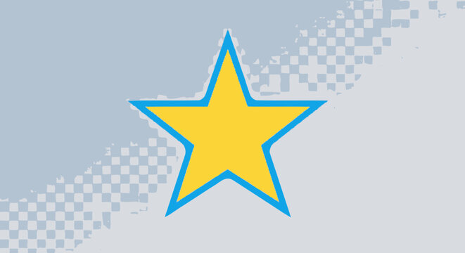 A bright yellow star icon with blue outline displayed against a transparent and pixelated gradient background