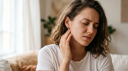Fototapeta premium Young woman suffering from neck pain