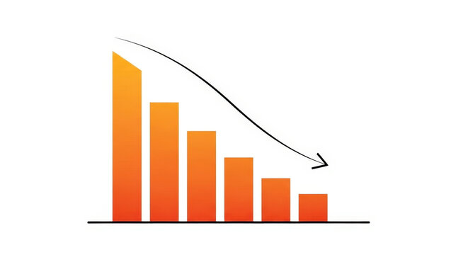 Recession Orange Bar Graph Chart Downward Arrow Economy Decline Crisis Financial Loss Investing Business Risks Financial Downturn Falling Market Concept