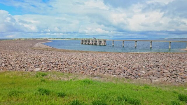 Oahe Dam water intake structure on the Missouri River reservoir in South Dakota