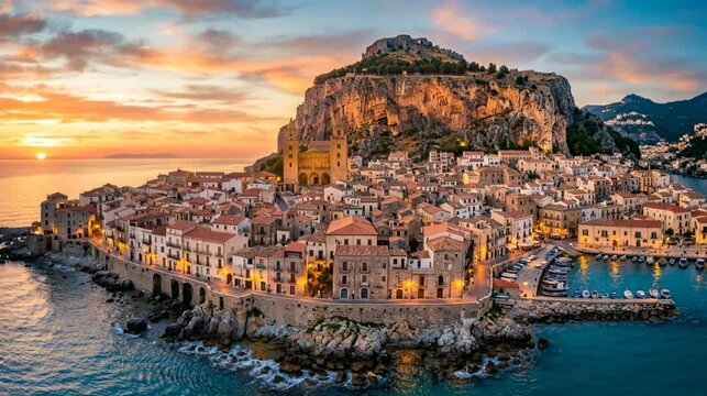 cefalu sicily italy medieval village golden hour view video