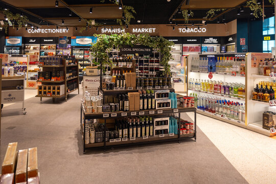 Duty free shop interior with spanish market section