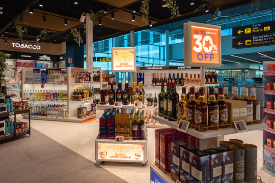 Airport duty-free shop selling alcohol and tobacco products