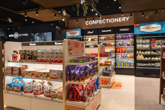 Confectionery duty free shop offering chocolates and sweets
