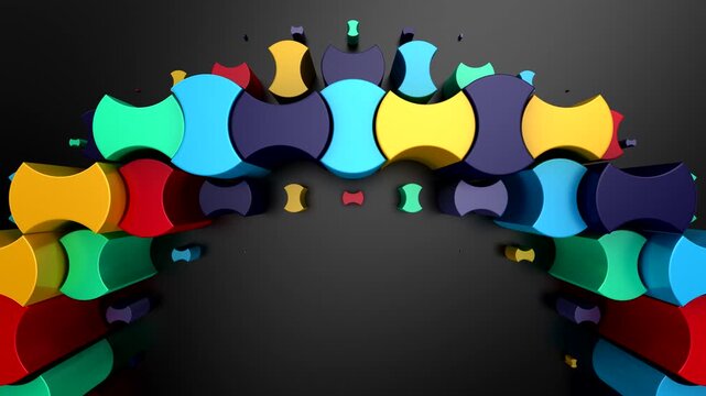 Geometric Shapes Form a Wave. Abstract motion, 3d rendering, 4k resolution
