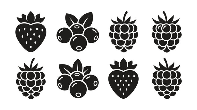 Blackberry and strawberry fruit icons set.