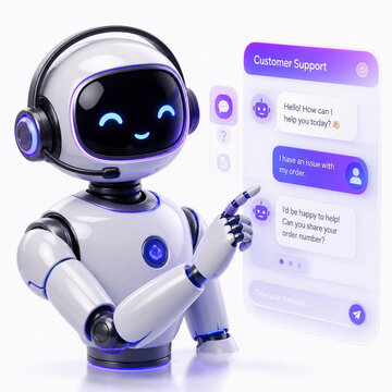 Premium 3D AI Customer Support Chatbot with Live Chat Interface