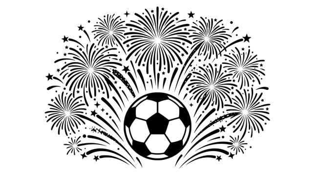 Soccer ball with exploding firework bursts, isolated on a transparent background. Perfect for sports victory designs.