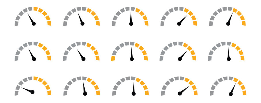 Speedometer gauge and performance meter icon collection. vector illustration