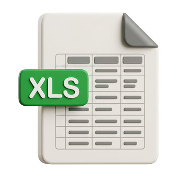 3D spreadsheet document sheet with green XLS file icon. Isolated on transparent background, png