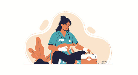 Fototapeta premium Veterinarian Caring for Kitten with Medical Equipment