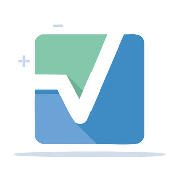 Flat design check mark icon with plus and minus signs