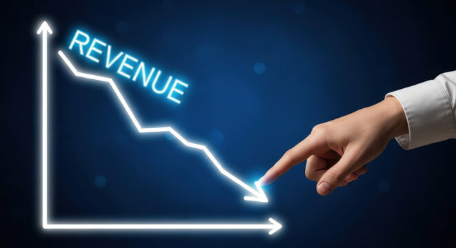 Revenue Decrease Graph Chart Trend Line Going Down Business Loss Fall Negative Strategy Failure Problem Financial Crisis Pointing Risk Investment