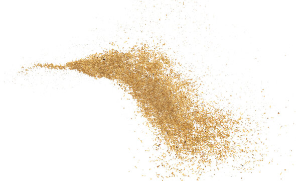 Coriander powder pile flying isolated on white background, clipping path